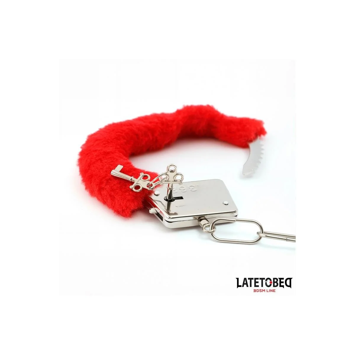 FELLBESETZTE MANSCHETTE MIT VERSCHLUSS ROT VON LATETOBED BDSM LINE
