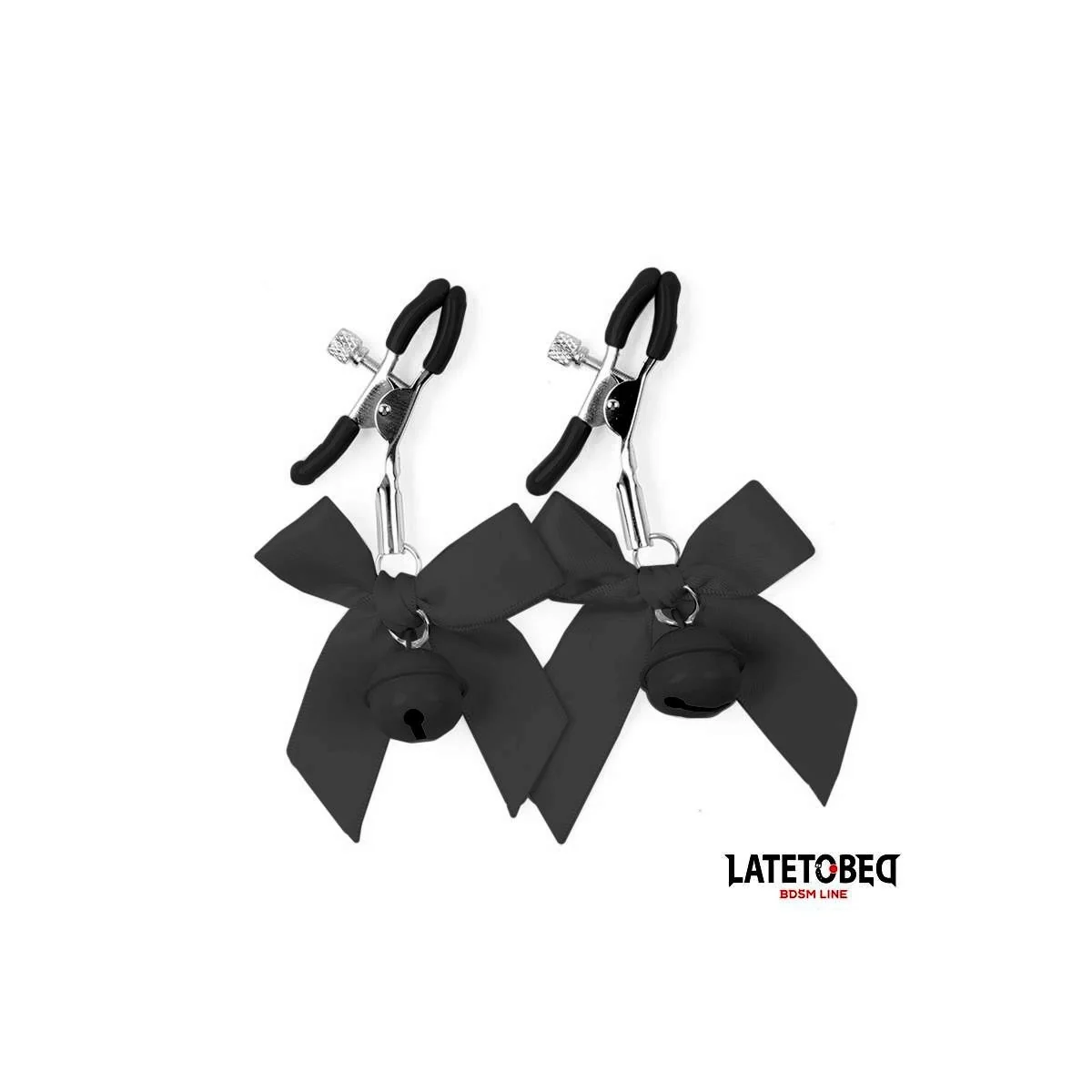NIPPELKLEMMEN MIT GLÖCKCHEN UND SCHWARZER SCHLEIFE VON LATETOBED BDSM LINE