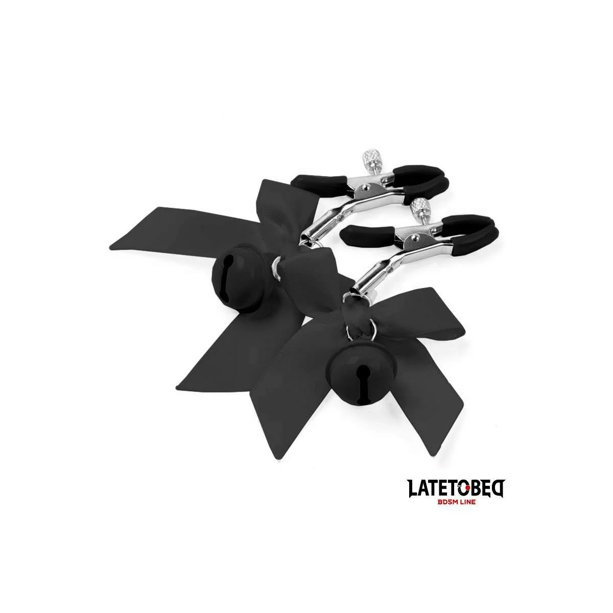 NIPPELKLEMMEN MIT GLÖCKCHEN UND SCHWARZER SCHLEIFE VON LATETOBED BDSM LINE
