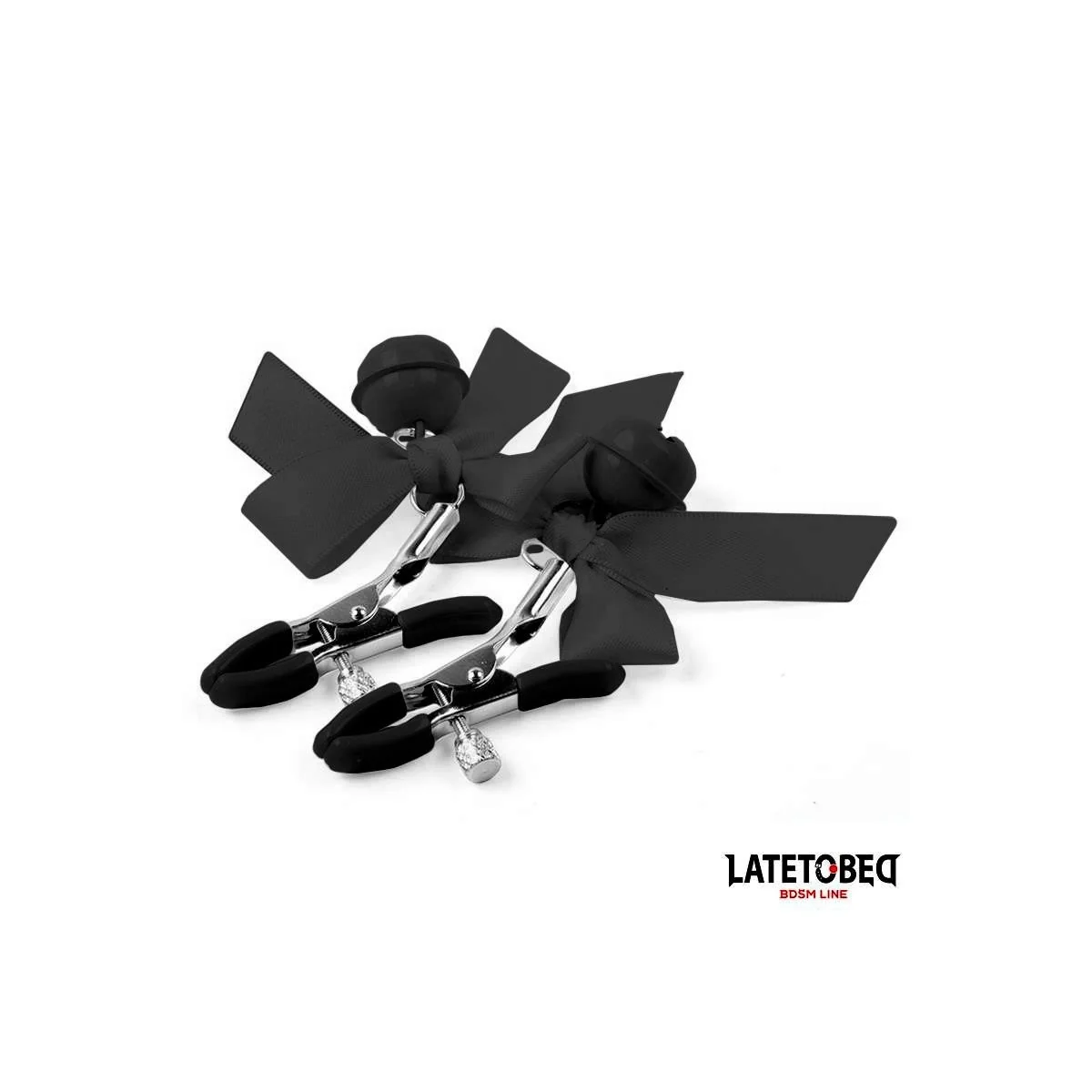 NIPPELKLEMMEN MIT GLÖCKCHEN UND SCHWARZER SCHLEIFE VON LATETOBED BDSM LINE
