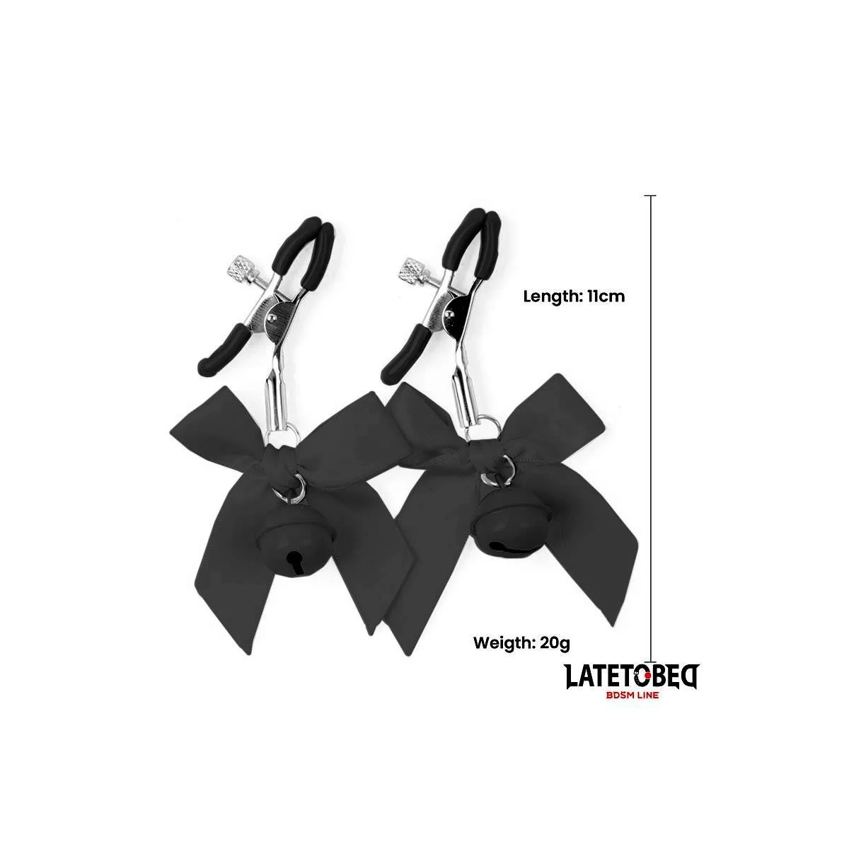 NIPPELKLEMMEN MIT GLÖCKCHEN UND SCHWARZER SCHLEIFE VON LATETOBED BDSM LINE