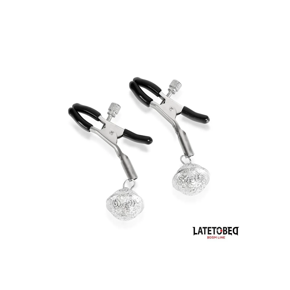 NIPPELKLEMMEN MIT GLOCKE SILBER UND SCHWARZ VON LATETOBED BDSM LINE