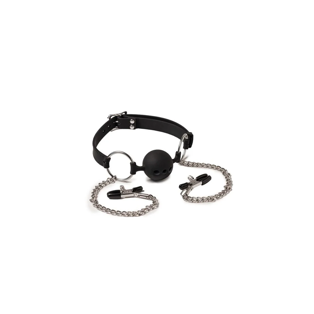 Atmungsaktiver Mundknebel und Nippelklemmen von Latex Play kaufen | Fesselliebe