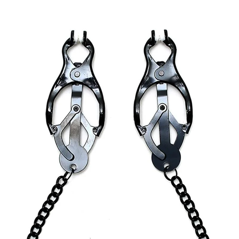 Verstellbare Nippelklemmen, Schmetterlingsstil mit schwarzer Kette von Bondage Play kaufen | Fesselliebe 2