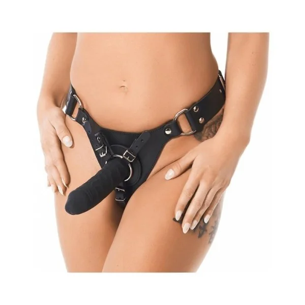 Strap-on-Harness aus Leder mit 3 Ringen von Bondage Play kaufen | Fesselliebe