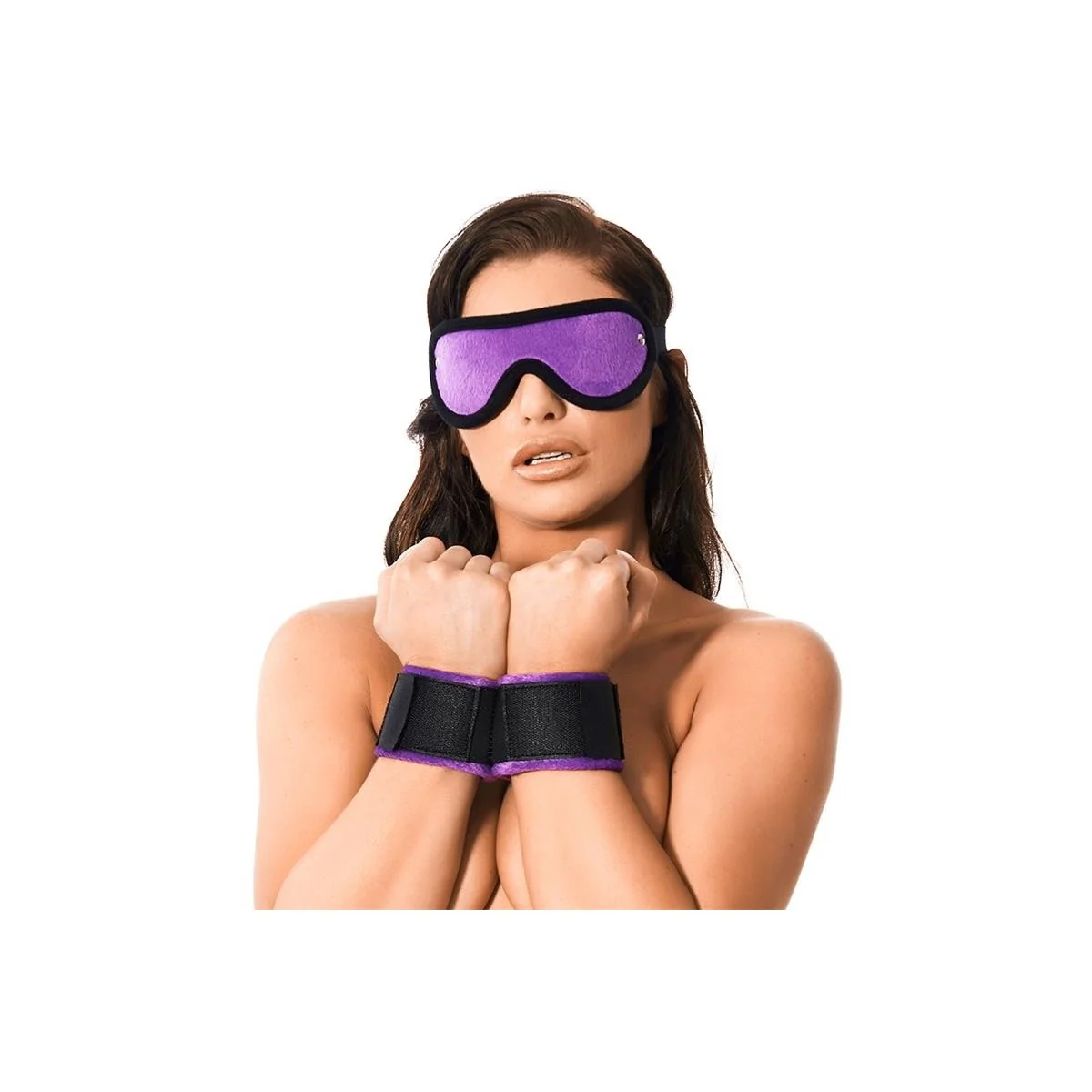 Rimba Handschellen mit Maske verstellbar Lila von Bondage Play kaufen | Fesselliebe