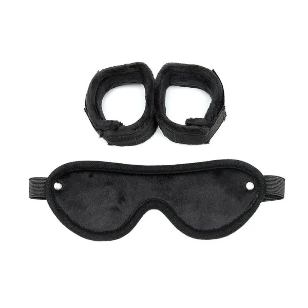 Rimba Handschellen mit Maske verstellbar schwarz von Bondage Play kaufen | Fesselliebe