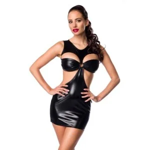 Schwarzes Wetlook Minikleid 18293 von Saresia kaufen | Fesselliebe