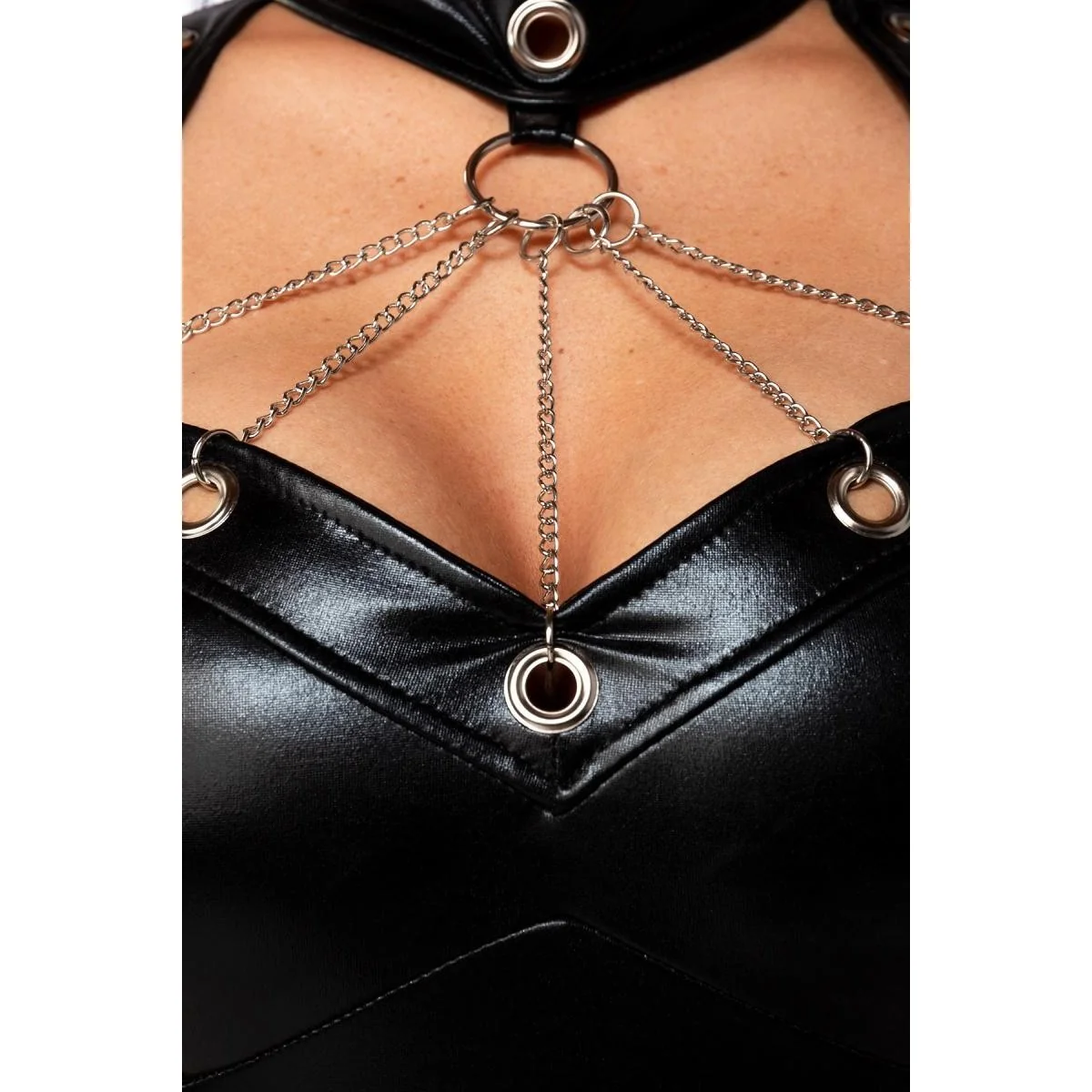 Schwarzes Wetlook Minikleid 18287 von Saresia kaufen | Fesselliebe