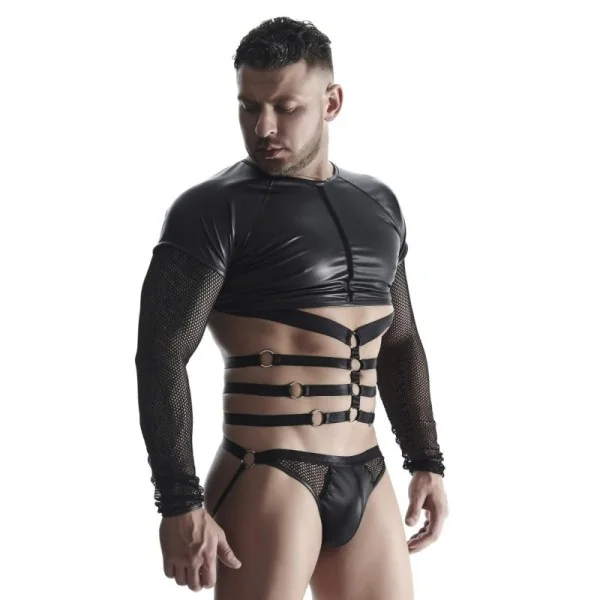 Herren Langarm-Shirt mit Harness Tsh019 Schwarz von Regnes Fetish Planet kaufen | Fesselliebe