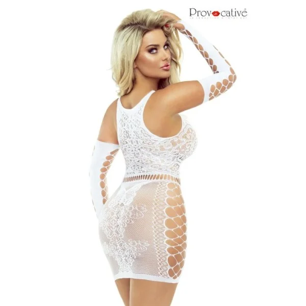 Weißes Netzkleid mit Armstulpen Pr1530 von Provocative kaufen | Fesselliebe