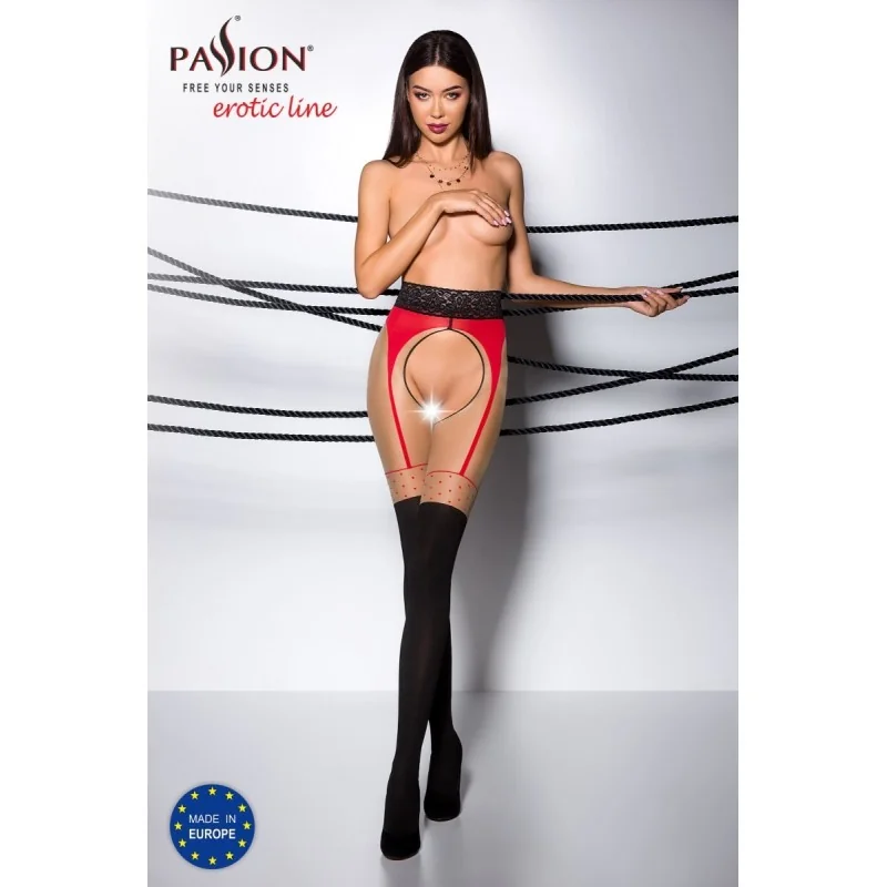 Ouvert Strumpfhose Ti Open 003 Schwarz/Rot von Passion Erotic Line kaufen | Fesselliebe