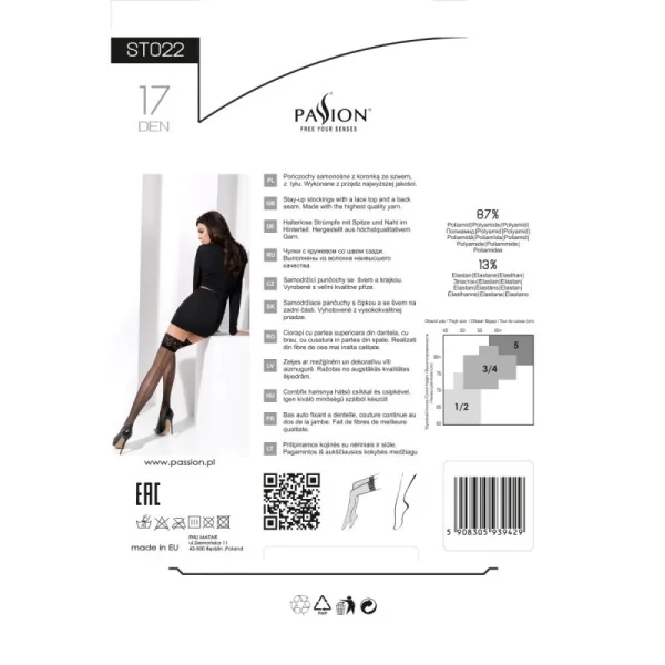 Halterlose Strümpfe mit Naht St022 Schwarz von Passion kaufen | Fesselliebe