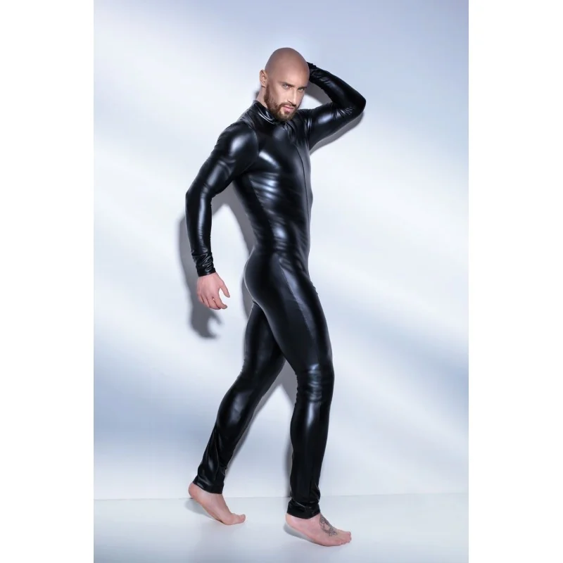 Schwarzer Powerwetlook Overall mit 2-Wege Reißverschluss H043 von Noir Handmade kaufen | Fesselliebe 2