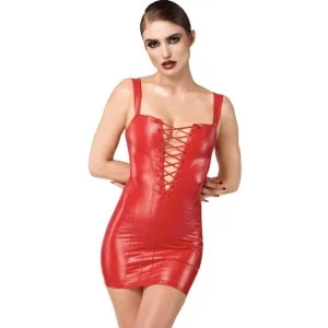 F364 ROTES BOMBSHELL MINIKLEID MIT SCHNÜRUNG VON NOIR HANDMADE