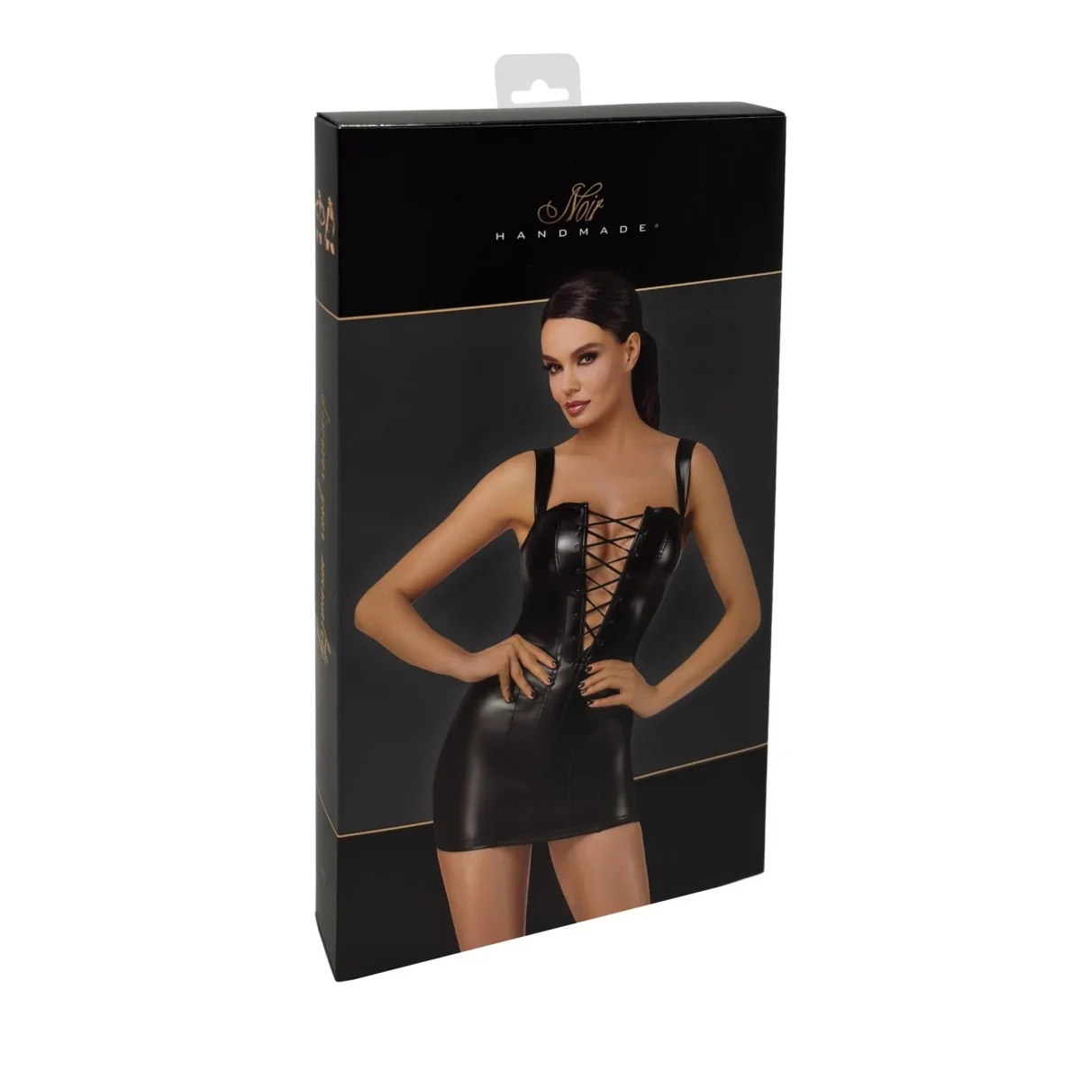 F363 WETLOOK MINIKLEID MIT SCHNÜRUNG VON NOIR HANDMADE