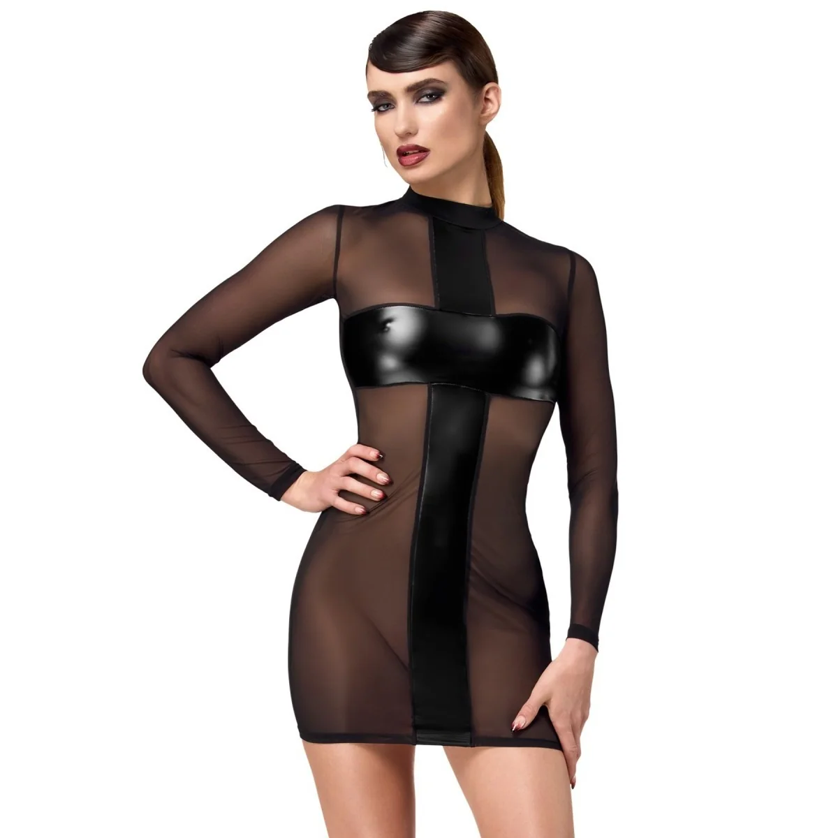 F369 CROSSFIRE NETZ UND WETLOOK MINIKLEID VON NOIR HANDMADE