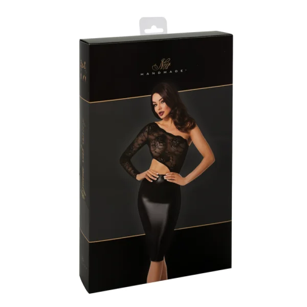 Halblanges Wetlook Kleid mit Spitze F339 von Noir Handmade kaufen | Fesselliebe
