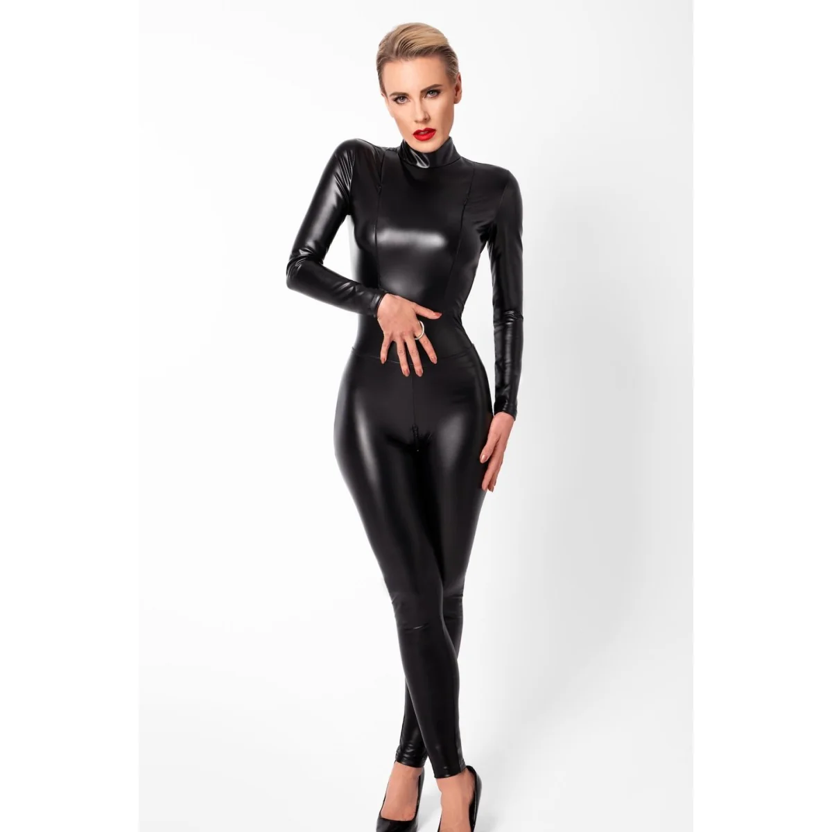 F319 Powerwetlook Catsuit mit Reißverschluss und Ring von Noir Handmade kaufen | Fesselliebe