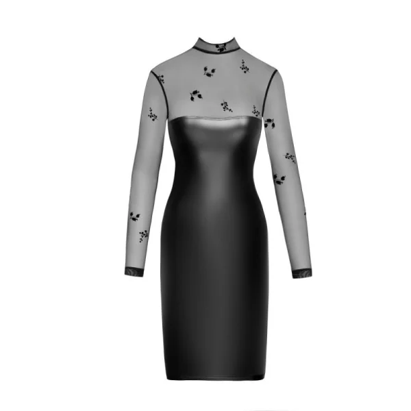 F310 Halblanges Powerwetlook Kleid mit Tüll von Noir Handmade kaufen | Fesselliebe