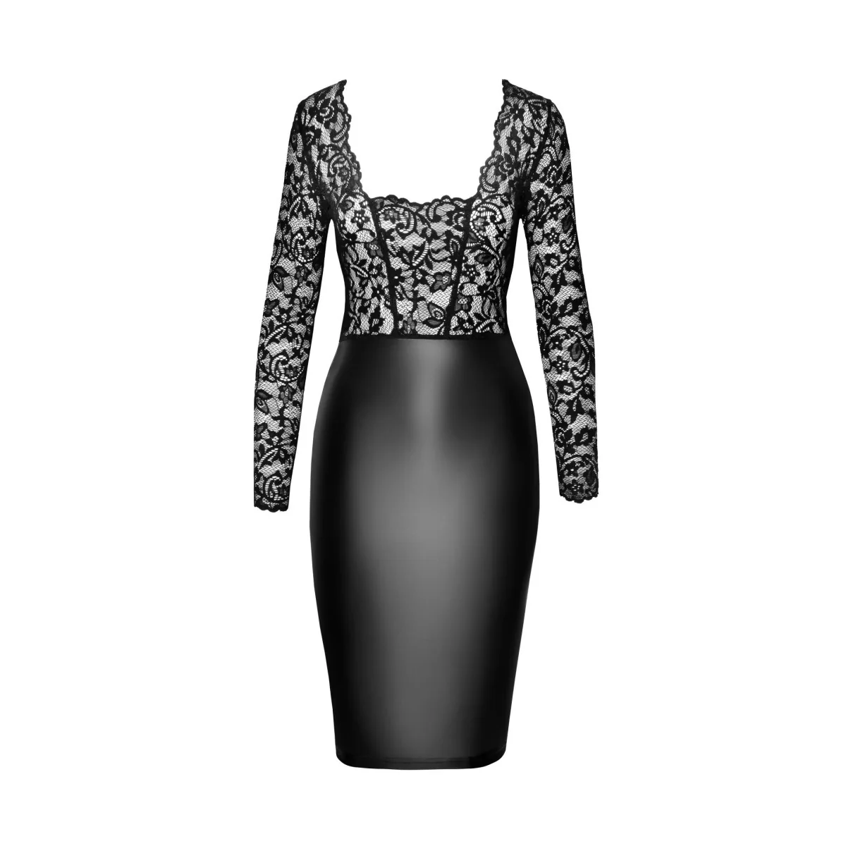 F295 Halblanges Wetlook Kleid mit Spitze von Noir Handmade kaufen | Fesselliebe