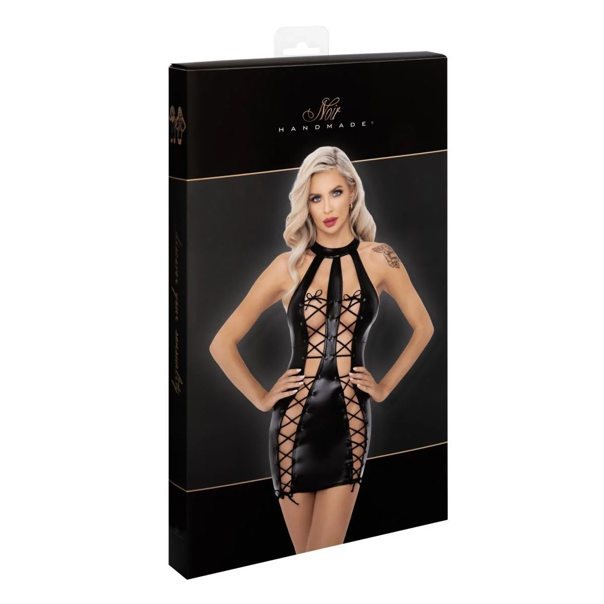 F291 Powerwetlook Kleid mit Doppelter Schnürung Vorne von Noir Handmade kaufen | Fesselliebe