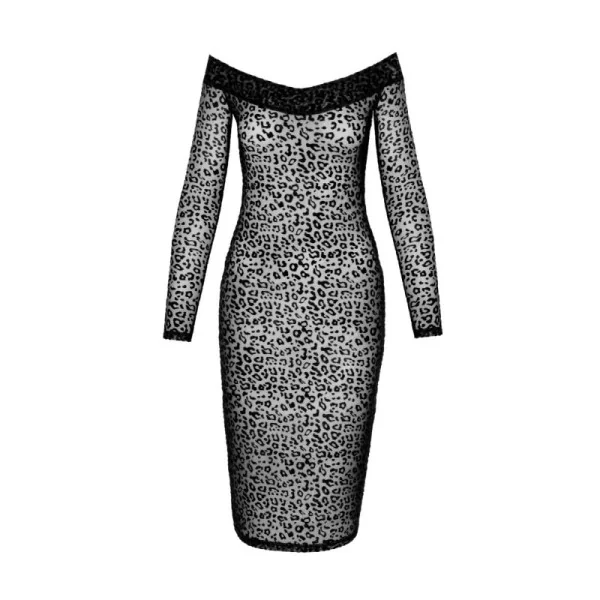 F284 Midikleid aus Leopardenflock und Langen Ärmeln von Noir Handmade kaufen | Fesselliebe