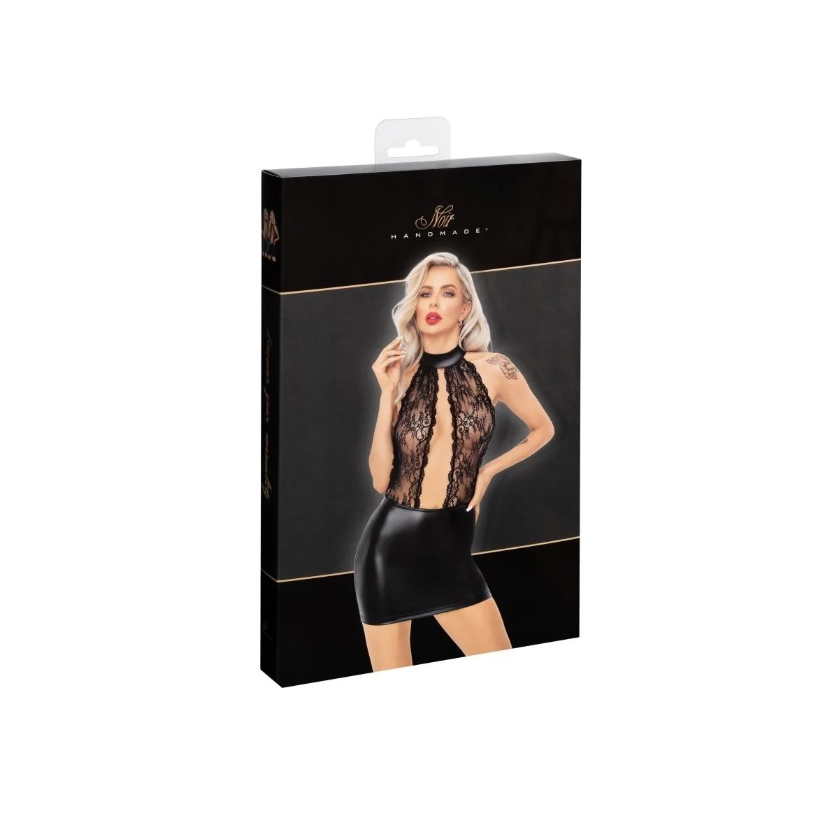 F279 Kurzes Powerwetlook Kleid mit Spitze von Noir Handmade kaufen | Fesselliebe