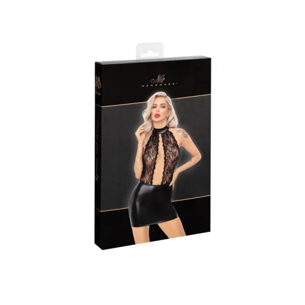 F279 Kurzes Powerwetlook Kleid mit Spitze von Noir Handmade kaufen | Fesselliebe