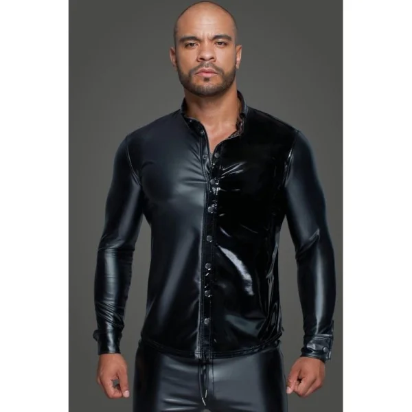 Langärmliges Powerwetlook & Pvc Shirt mit Knopfleiste H064 von Noir Handmade Missbehaved Collection kaufen | Fesselliebe