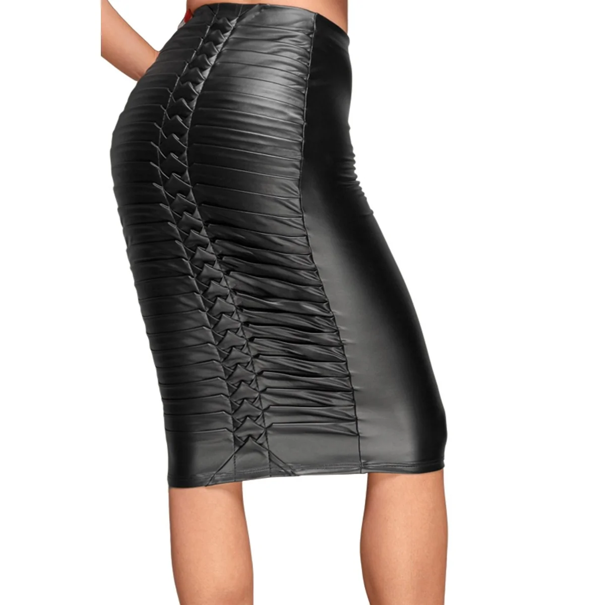 Powerwetlook Rock mit Handgemachten Zierfalten Auf der Rückseite F177 von Noir Handmade Decadence Collection kaufen | Fesselliebe