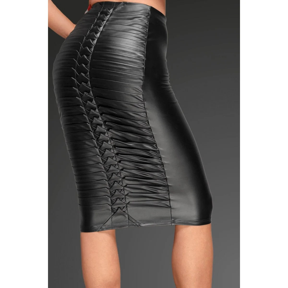 Powerwetlook Rock mit Handgemachten Zierfalten Auf der Rückseite F177 von Noir Handmade Decadence Collection kaufen | Fesselliebe