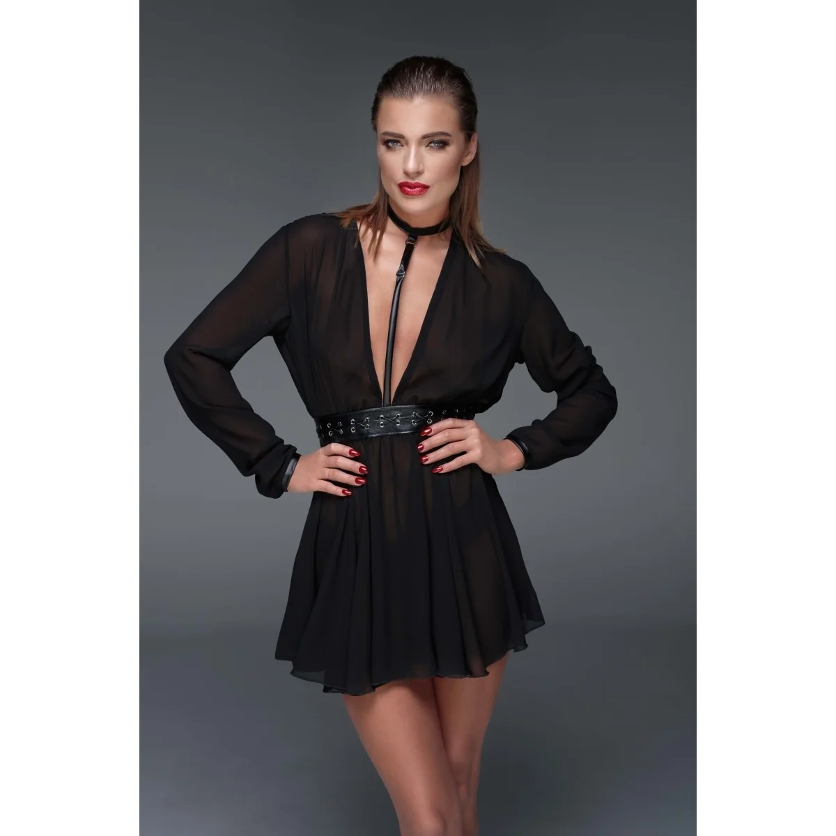 Schwarzes Chiffon Minikleid mit Choker F150 von Noir Handmade Muse Collection kaufen | Fesselliebe