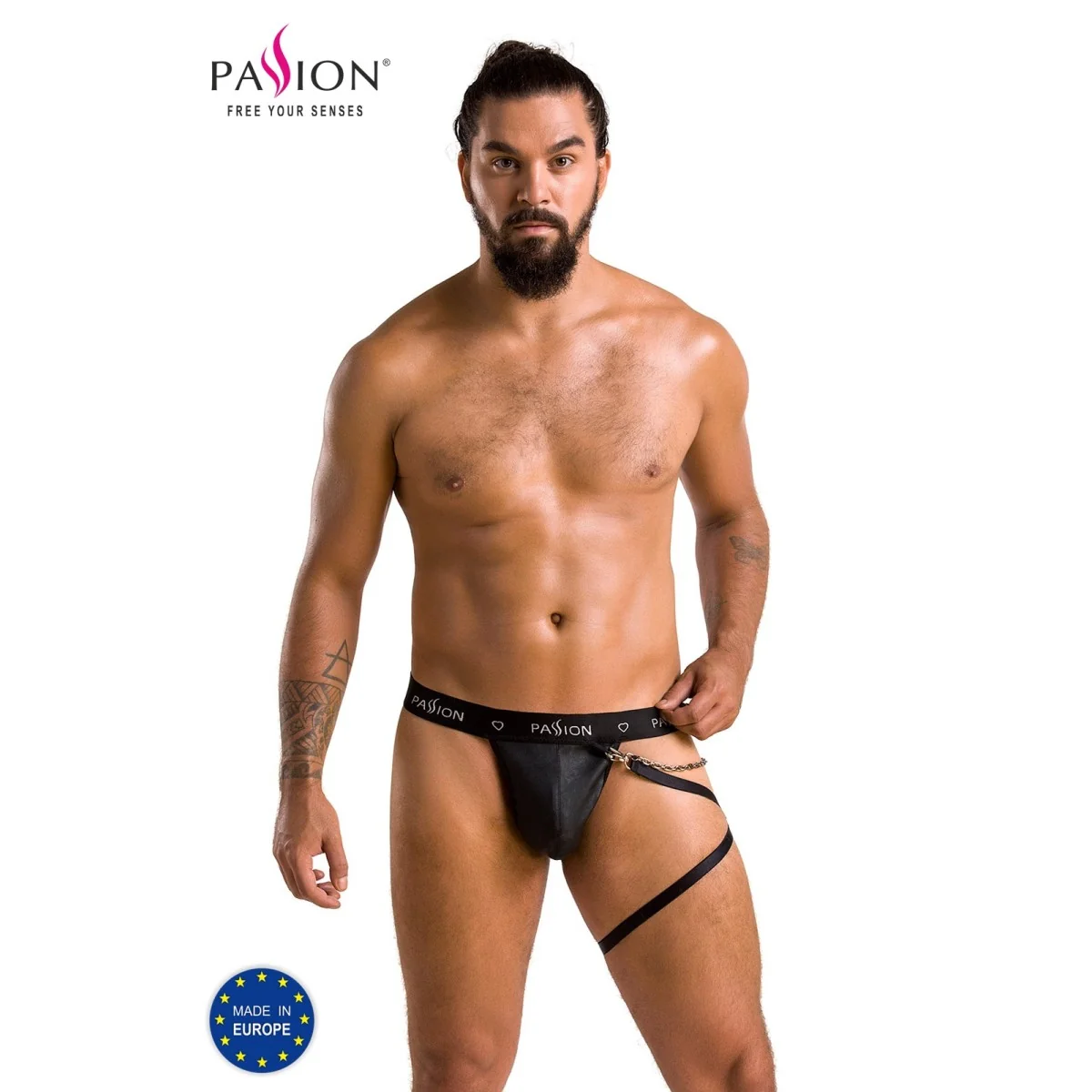 Schwarzer Männer String mit Beinharness 058 von Passion kaufen | Fesselliebe