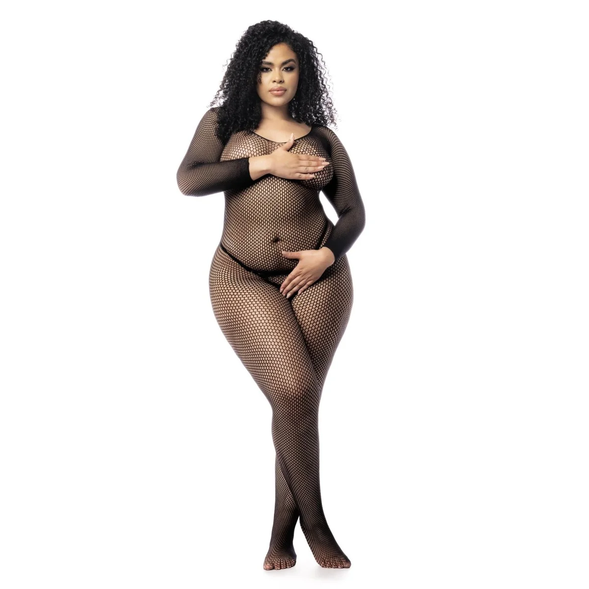 Langärmliger Netz-Bodystocking – Mal1102xblk von Mapale kaufen | Fesselliebe