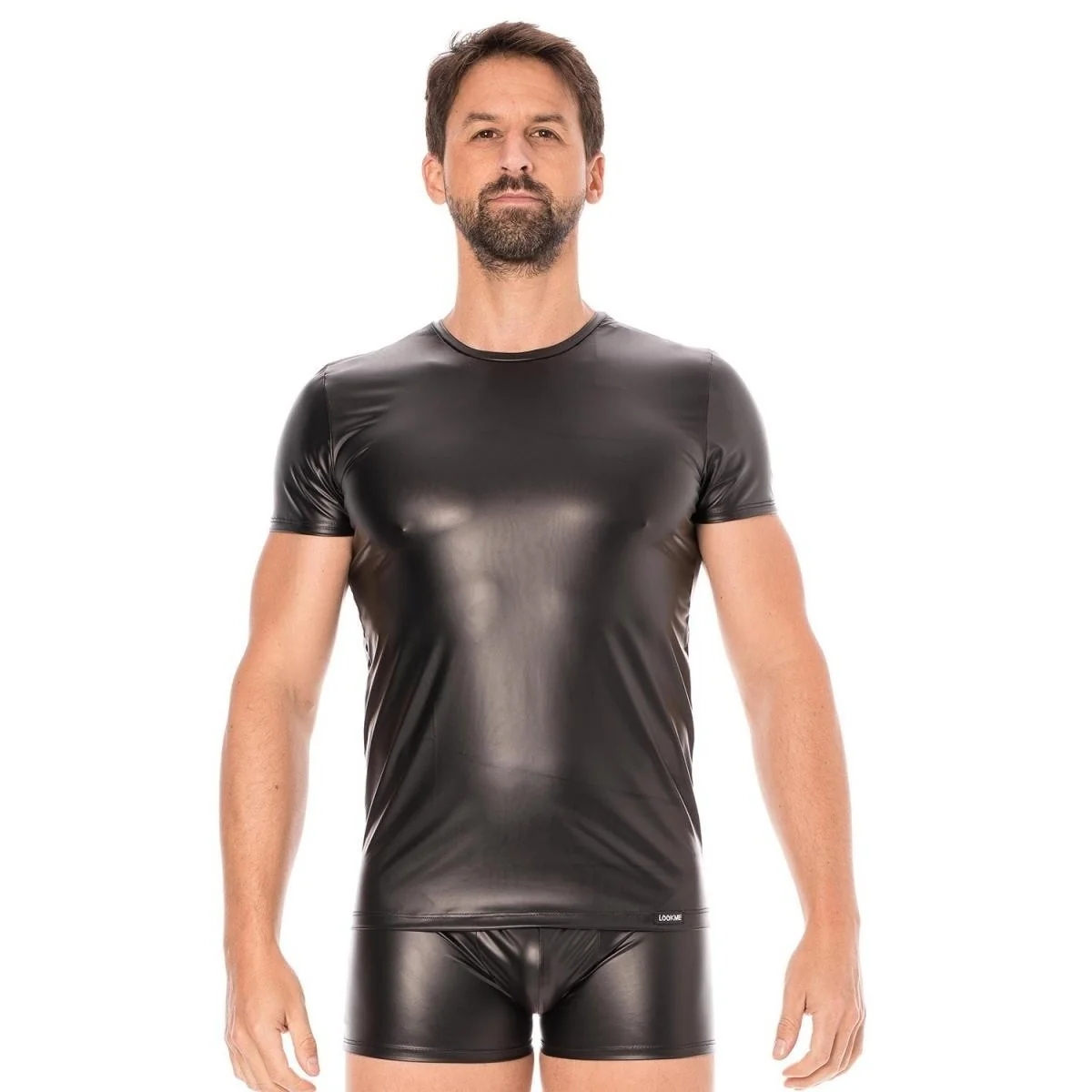 Schwarze Wetlook T-Shirt 2008-81 von Look Me kaufen | Fesselliebe