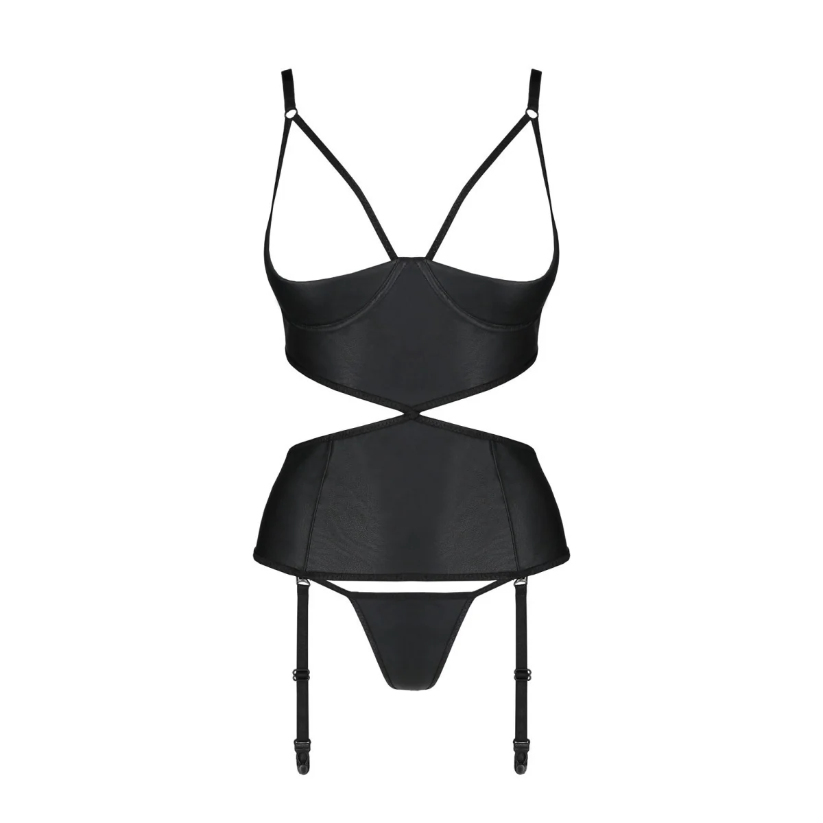 Jannies Korsett & Tanga mit offenem Schritt Schwarz von Passion-Exklusiv | Fesselliebe.de
