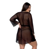 Amberly Size Plus Peignoir Schwarz von Passion Size Plus | Fesselliebe.de