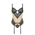 Denerys Korsett & Tanga Beige-Schwarz von Casmir