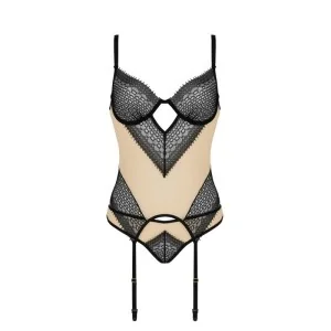 Denerys Korsett & Tanga Beige-Schwarz von Casmir