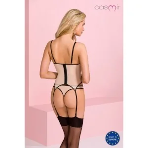 Denerys Korsett & Tanga Beige-Schwarz von Casmir