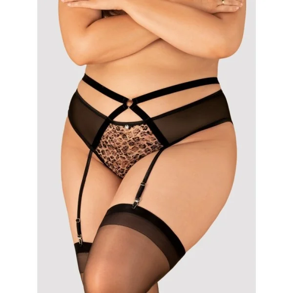 Allunes Offener Schritt Strumpfgürtel Schwarz-Leo Size Plus von Obsessive Size Plus | Fesselliebe.de