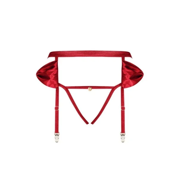 Rubinesa Strumpfgürtel & offener Schritt Tanga rot von Obsessive kaufen | Fesselliebe