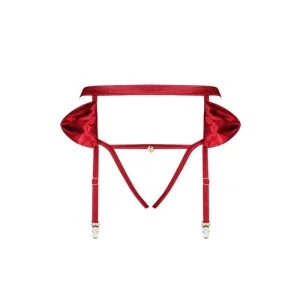 Rubinesa Strumpfgürtel & Offener Schritt Tanga Rot von Obsessive