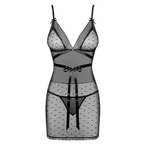 Bowessa Chemise & Tanga Schwarz von Obsessive