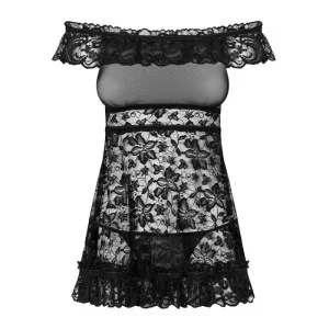 Flores Chemise & Tanga Schwarz von Obsessive
