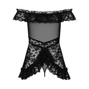 Flores Chemise & Tanga Schwarz von Obsessive