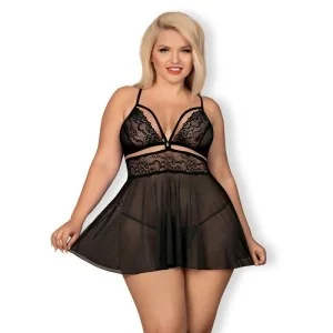 Babydoll & Tanga Schwarz Size Plus 838-Bab-1 von Obsessive Size Plus