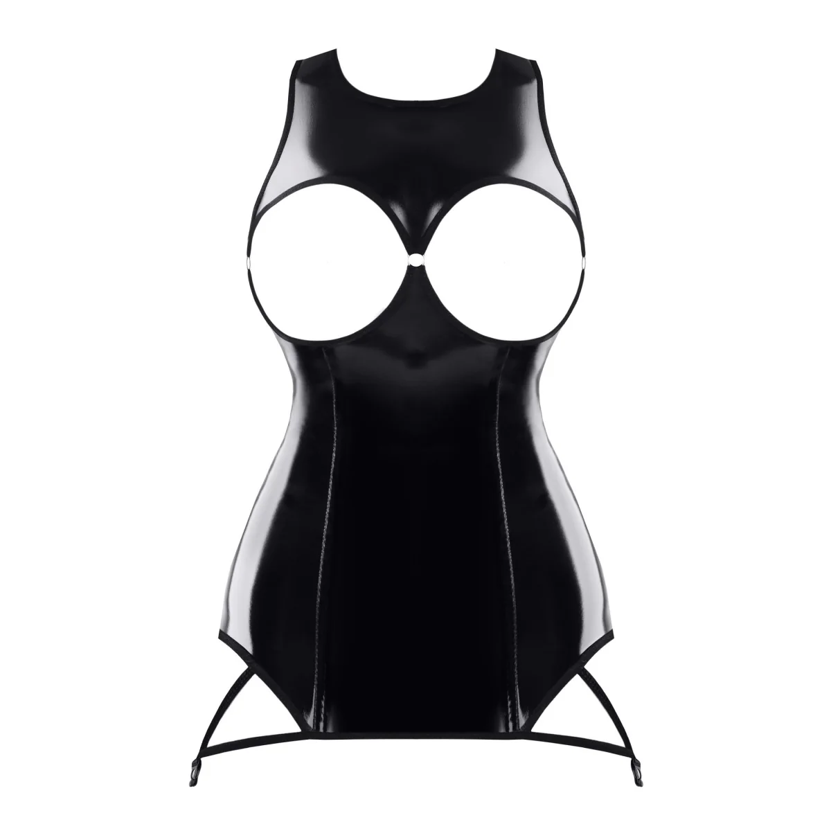 SCHWARZES BRUSTFREIES LACK MINIKLIED TDXANNA001 VON DEMONIQ