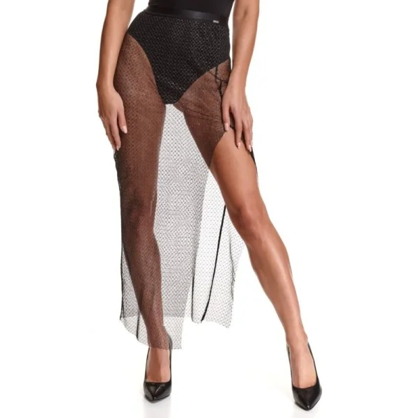 Langer Schwarz/Silberner Rock Stchiara001 von Demoniq Silver Touch Collection kaufen | Fesselliebe